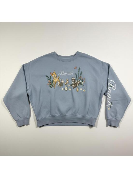 Disney Tops - Disney Bambi Sweatshirt Womens Medium Blue Embroidered Crewneck Thumper Flower